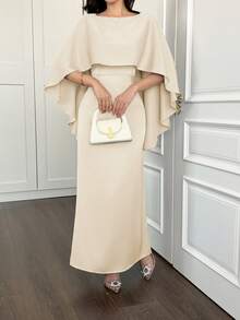 Đầm hè dành cho nữ, đầm đi nghỉ mát, đầm dự tiệc thanh lịch, đầm cưới và đầm dự các buổi họp mặt, kết hợp với khăn choàng kiểu áo choàng duyên dáng và chi tiết khóa kéo ẩn để tôn lên vẻ đẹp tinh tế và duyên dáng. - Màu be - Xem 5