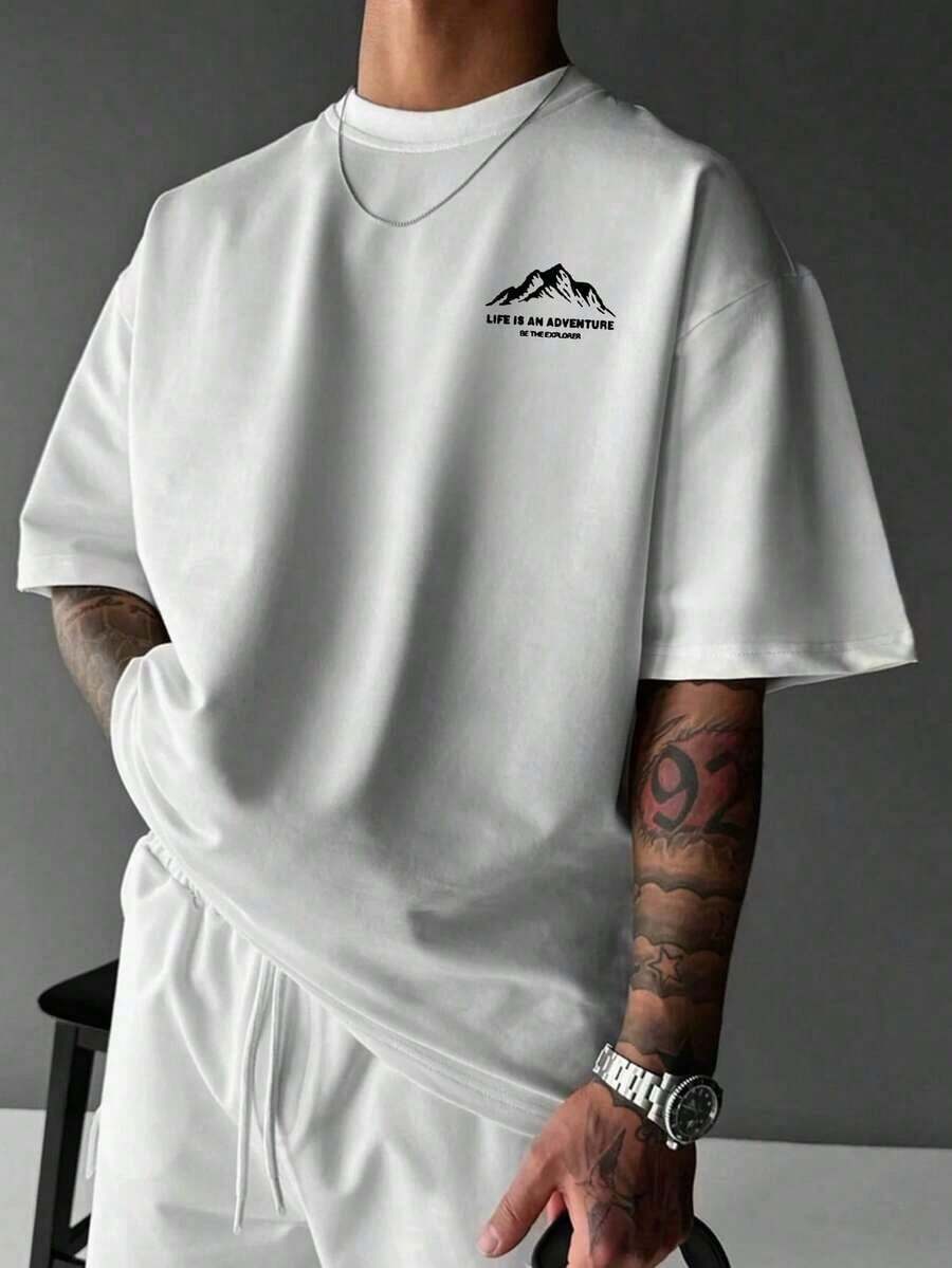 short-sleeveCamiseta de manga corta casual para hombres con estampado de montaña simple100% Cotton - Blanco - Ver 1