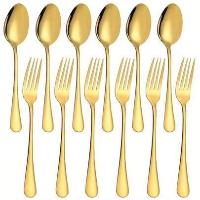 10/25/50/100pcs Gold Cutlery Set, High Quality And Durable Forks & Spoons, Shiny Finish, Suitable For Parties, Weddings, Birthdays, Mother's Day, Graduations, Easter, Soccer Parties, Summer Events, Etc.