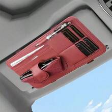 1pc Leather Car Sun Visor Storage Organizer With Card Slots And Sunglass Clip. Easy To Install, Fits Most Cars. Tidy Up Small Items Without Blocking Sight, Practical Daily Car Accessory. - Multicolor - View 11