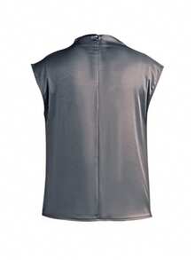 Blus Satin Polos Elegan untuk Wanita, Cocok untuk Kencan dan Kantor di Musim Panas - Grey - View 4