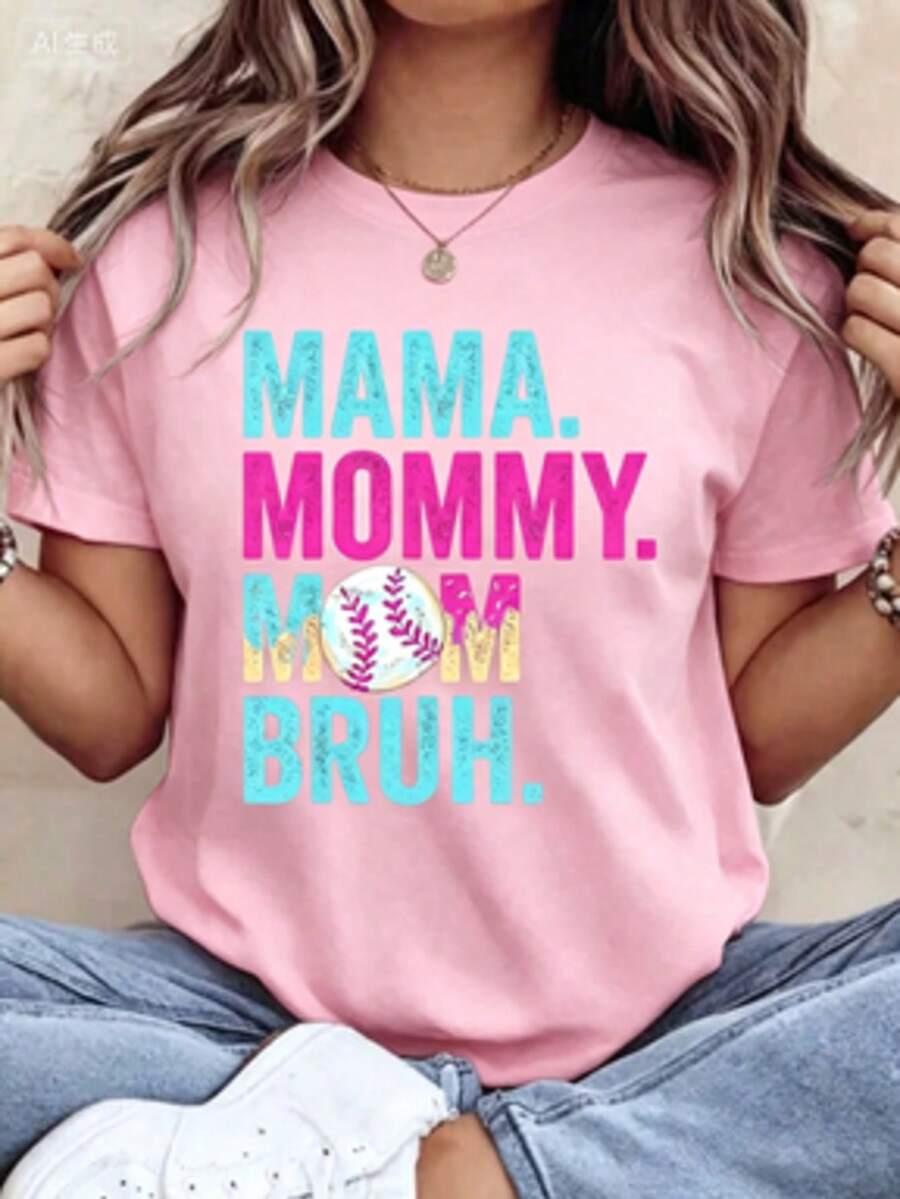 Women's-ShirtWomen's Baseball Graphic-Shirt - Casual Short-Sleeve Crew Neck, Summer And Spring Top With Baseball And Drip Design, Baseball Mom Apparel |   Fun Printed Tops |   Knit Construction, Baseball-ShirtFashionable Women's Clothingshirts,Clothes,White Top,Graphic Tee,Suitable Gym, Workouts, Everyday Casual Wear, And Street Style. - 粉色 - 查看 1