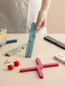 1 pieza Salvamanteles de silicona con forma de X resistente al calor, plegable, antideslizante, soporte para ollas y sartenes, posavasos de mesa de cocina, almohadilla para platos - Multicolor - Ver 6