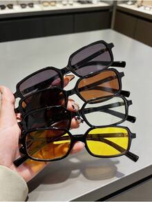 4-Piece Women's Multi-Color Square Small-Frame Fashion Glasses,Made Of High-End PC Material, Y2K Style Fashionable Glasses, Travel Fashion Glasses, Guyuan, Seasonal Selection, Women's Fashion Glasses, Summer Glasses, Suitable To Pair With Women's Sandals, Party Look, Beach Party, Street Style, Selfies, Holiday Essential. - A - 查看 2