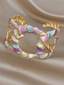 1 pieza Brazalete de bambú grueso con nudo para mujeres, brazalete abierto de acero inoxidable dorado hueco para uso diario, fiesta, Día de la Madre, San Valentín, boda, festival de música, regalo de joyería - Multicolor - Ver 2