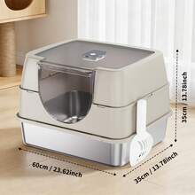 Stainless Steel Cat Litter Box With Lid – Extra Large Enclosed Litter Box For Cats, Non-Sticky Metal Pan With High Sided Enclosure & Scoop, Front & Top Entry, Anti-Leakage, Easy Cleaning & Hygienic Bacteria-Resistant Design - one-size - View 13