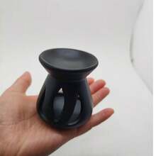 1pc Handmade Ceramic Trifoliate Incense Burner, Japanese-Style Candle & Essential Oil Diffuser Decor Gift - Metallic Black - View 4