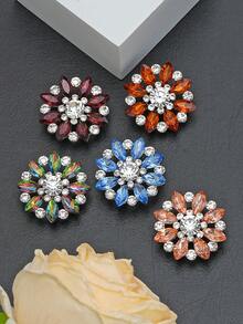 3颗花形水钻玻璃金属纽扣，彩色水晶装饰柄纽扣，适用于外套、开衫、毛衣、缝纫工艺品和DIY配件 - 多色 - 查看 7