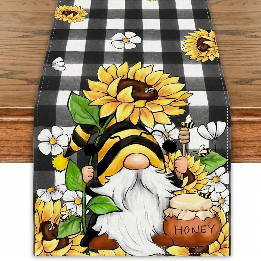 1pc Spring Sunflower Table Runner, Farmhouse Rustic Decor For Kitchen, Dining Table Decoration For Spring, Summer, Autumn - Black and Yellow - View 1