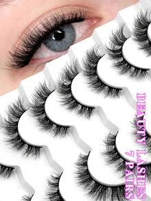 ENCHUW 7 Pairs 3D Fake Eyelashes Natural Lashes Short False Eyelashes Pack Reusable False Lashes Soft Wispy Lashes Fluffy Eye Lashes - Black - View 1