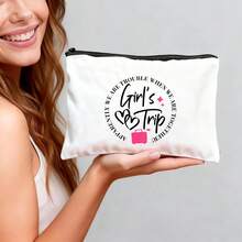 女士旅行化妆包 - 白色化妆品收纳包，饰以粉色点缀和励志语录，轻便实用，是送给女性毕业生、生日、周末旅行的理想礼物，可爱拉链设计 - 彩色 - 查看 14