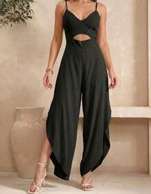 Macacão Feminino Pantacourt Pantalona Alcinha Social Viscose - Preto - Visão 5