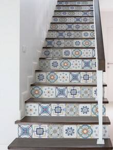 SUPSTICKER 1 Roll Moroccan Geometric Floral Stair Furniture Sticker, PVC Self-Adhesive Waterproof Wear-Resistant, 41.73x6.97 Inches, Suitable For Stairs And Cabinets - Multicolor - View 2