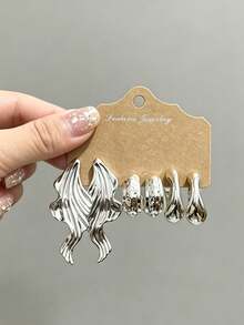 Women's European And American Retro Smooth Earring Set, Personalized Creative Earrings - Silver - View 8