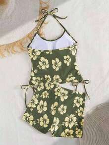 ShiX2pcs Floral Print Spaghetti Strap Tankini Swimsuit Set, Elegant Sexy Beach Vacation Style, Summer - Multicolor 6 - View 4