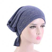 Hijab Cancer Chemo Stretchy Cotton Hat Turban Cap Cover Hair Loss Head Scarf Wrap Pre-Tied Headwear Strech Bandana - 灰酒卡其 - 查看 7