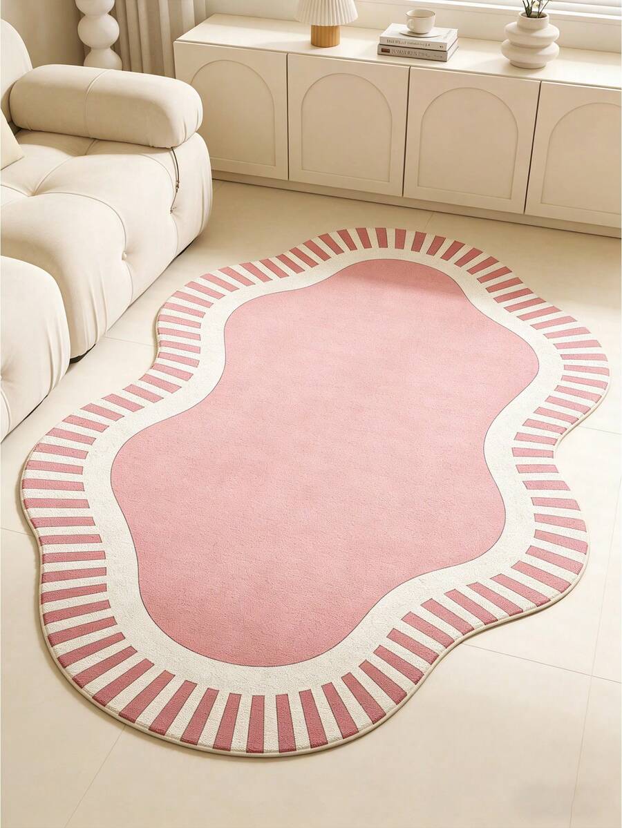 1pc Modern Pink Striped Creative Carpet, Soft And Elegant Decor Rug For Living Room And Bedroom, Washable Area Rug, Home Decor, Graduation Gift - Multicolor - View 1
