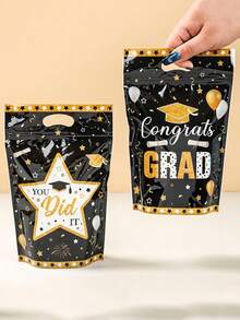 25个毕业主题可重复密封礼品袋 - 采用黑金毕业帽图案和“GRAD”字样。这些直立式自封袋非常适合包装糖果和礼物，是毕业派对、典礼和主题庆祝活动的理想之选。 - 均碼 - 查看 2