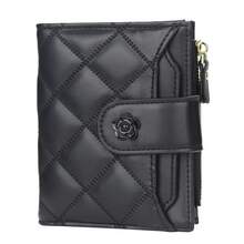 Quilted Small Wallet Credit Card Small ID Window Bi-Fold Men Wallet Mini Thin Lightweight Portable Credit Card ID Card Minimalist Fashion Modern Business Anniversary On Valentine Day For Birthday Gift Gift Couple Male Men Gift For Women Wallet Purse Wallet - Black - View 2