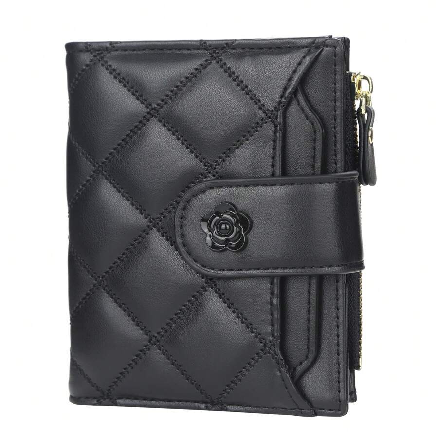 Quilted Small Wallet Credit Card Small ID Window Bi-Fold Men Wallet Mini Thin Lightweight Portable Credit Card ID Card Minimalist Fashion Modern Business Anniversary On Valentine Day For Birthday Gift Gift Couple Male Men Gift For Women Wallet Purse Wallet
