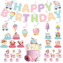 Ice Cream Themed Birthday Party Decoration Set, Sweet Summer Party Supplies Including Banner, Honeycomb Centerpiece Decor And Cake Topper, Suitable For Carnival, Wedding, Birthday Decoration, Party And Christmas - Ice Cream Cake Power Strip - View 2