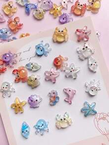 50pcs/100pcs Ocean Style Shiny Star, Seashell, Crab, Seahorse, Shell, Octopus Pattern Nail Art Decorations, DIY Colorful Ocean Element Nail Jewelry, Nail Products, Mixed Shapes And Styles - Multicolor - View 4