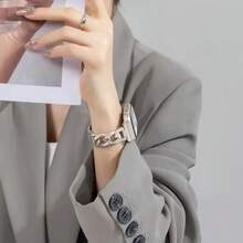 1 dây đeo đồng hồ kim loại có thể điều chỉnh, tương thích với dòng Ultra 2 1, S9 8 7 6 5 4 3 2 1, kích thước 38mm 40mm 41mm 42mm 44mm 45mm 49mm, kiểu dây xích denim cổ điển, unisex - Bạc - Xem 3