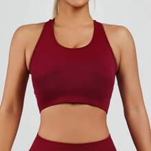Cross Racerback Sports Vest For Women Seamless Yoga Bra With Chest Pads For Gathering And Fitness - Burgundy - View 13