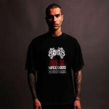Camiseta DARCSPORT, 100% algodón puro, corte holgado, cuello redondo, estilo básico unisex - Negro - Ver 3