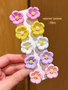 10 piezas de Pinzas para el cabello con flores de colores, accesorios de cabello asequibles para uso diario - Multicolor - Ver 9