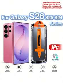 适用于6.9英寸Galaxy S26 Ultra的安卓手机屏幕保护膜，超清钢化玻璃材质，支持屏下指纹解锁，9H+硬度，附带安装工具和自动对齐工具。兼容Galaxy S26 Ultra/S26+/S26、S25 Ultra/S25+/S25/S25 Edge、S24 Ultra/S24+/S24、S23+/S23、S22+/S22、S21+/S21。母亲节礼物之选。 - 1片高清 - 查看 2