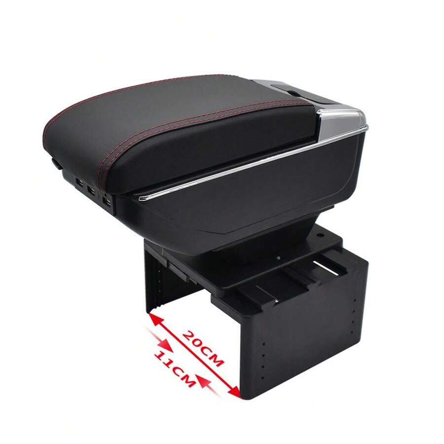 1Pcs 7 USB Universal Car Storage Arm Rest Cushion Armrest Centre Console Box PU Leather Cover - 黑色 - 查看 1