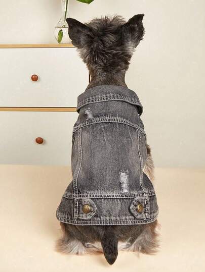 1pc Gray Pet Denim Vest, Suitable For Cats And Small/Medium Dogs, For Daily Wear