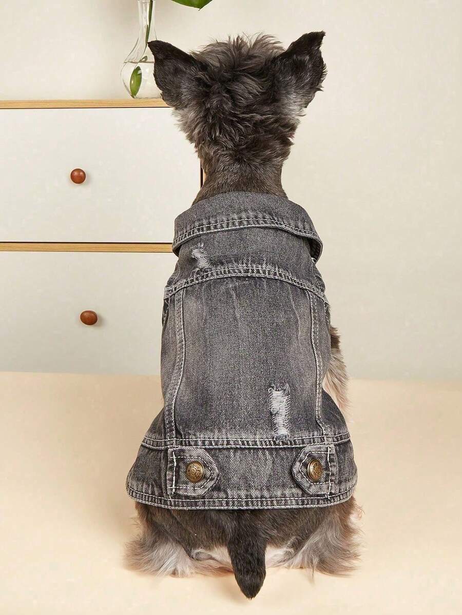 1pc Gray Pet Denim Vest, Suitable For Cats And Small/Medium Dogs, For Daily Wear - Grey - View 1