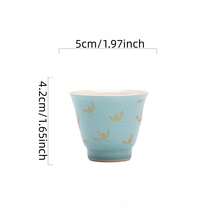 小巧陶瓷茶杯，饰以朗红金箔，优雅秋日水兰图案，适合饮茶 - 彩色 - 查看 10