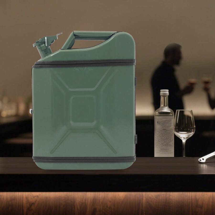 YISSALE Wine Cabinet In Canister Shape (20 L), Portable Vintage Industrial Style Whisky Bar Cabinet With High-Gloss Finish, Unique Retro Minibar Storage For Home, Camping And Parties, Dark Green, 47 X 35 X 15.5 Cm - Dark Green - View 1