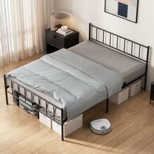Lit en métal 140x190 cm, cadre de lit double à lattes, lit plateforme en acier, lit moderne avec tête et pied de lit, 32 cm d'espace de rangement sous le lit, silencieux, stable jusqu'à 360 kg, pieds antidérapants, montage facile, cadre de lit noir - Noir - Voir 1