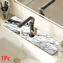 1pc Marble Pattern Printed Faucet Mat, Polyester, Quick Drying, Easy To Clean, Suitable For Kitchen And Bathroom, Easy To Install, Daily Decor, Gift, Bathroom Mat, Faucet Mat, Faucet Accessory - Multicolor - View 14