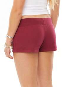Women Low Rise Sweat Shorts Casual Y2k Drawstring Low Waisted Lounge Shorts Summer Yoga Gym Running Shorts Sweatshorts Beach Vacation Micro Shorts - 酒紅色 - 查看 2