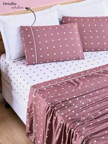 King/Queen/Double/Single 4-Piece Sheet Set Petit Polka Dot Percale 200 Thread Count Pillowcase With Drawstring Detail - Rusty Rose - View 6