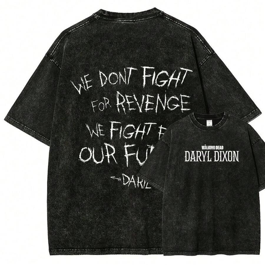 Camiseta Unisex Lavada de The Walking Dead Daryl 3 - Negro - Ver 1