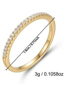 1 chiếc nhẫn đồng thiết kế tối giản đính đá Cubic Zirconia, thích hợp cho nữ đeo hàng ngày. - Vàng - Xem 6