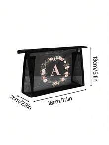 Sac cosmétique en maille noire, sac organisateur de maquillage en maille transparente avec motif floral rose et lettres, sac de voyage multifonctionnel portable, sac organisateur de chargeur, sac organisateur de rouge à lèvres et de soins de la peau, sac organisateur de toilette pour la natation et la maison, sac de toilette de voyage, sac organisateur de maquillage, essentiel pour les vacances à la plage, les fournitures scolaires, les essentiels de voyage, le dortoir universitaire et la salle de bain pour la rentrée scolaire - Multicolore - Voir 11