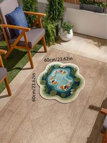 1 buah Keset Lantai Ruang Tamu Motif Bunga Teratai Krem & 3 Ikan Mas, Dekorasi Kamar Tidur, Karpet Santai Rumah, Karpet Dekoratif, Dapat Dicuci - Beraneka warna - View 13