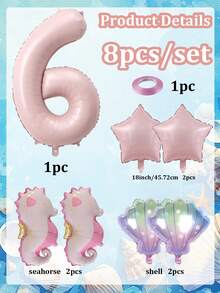 Set Balon Foil Aluminium Tema Laut 8 Buah, Elemen Bintang, Kerang, dan Kuda Laut, Balon Angka 0-9 Warna Pink, Termasuk Pita, Cocok untuk Tema Kuda Laut, Pesta Kolam Renang, Pesta Ulang Tahun, Dekorasi Acara, Tata Ruang Suasana, Dekorasi Rumah, Mandi, Dekorasi, Dekorasi Hawaii, Dekorasi Ulang Tahun Tema Laut - Berwarna merah muda - View 13