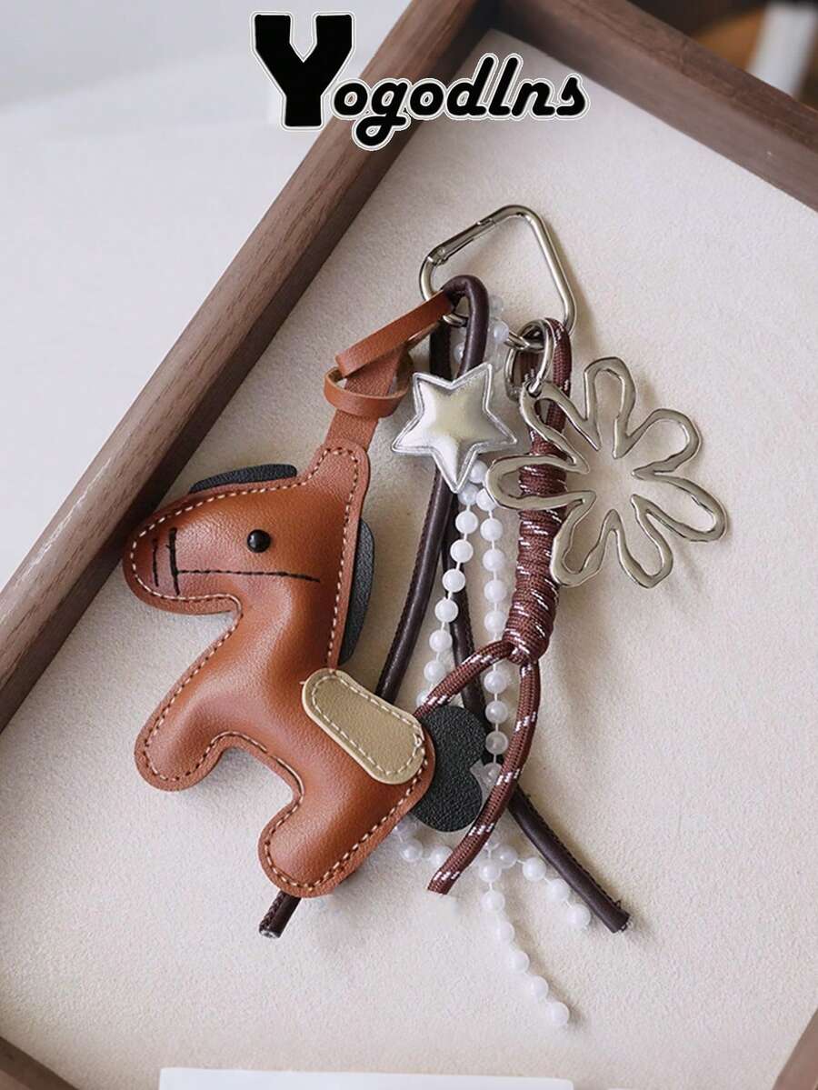 Yogodlns 女款小眾皮革冰淇淋吊飾迷你流蘇新款車鑰匙圈 極簡時尚趣味吊飾配件 黃色冰淇淋鑰匙圈 - 彩色 - 查看 1