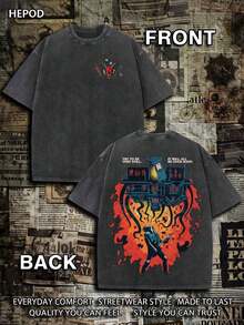 2026 New Everyday Tops | 1PC Stranger Eddie Rock Washed Cotton Tee, Unisex Hip Hop Vintage Loose Short Sleeve Casual Summer Top - 黑色 - 查看 7
