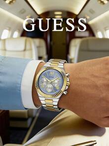 Guess Reloj de cuarzo multifuncional, esfera retro, caja de acero inoxidable, esfera negra, accesorio de reloj de lujo para playa de verano, pulsera de acero de moda para hombres, estilo casual de negocios, adecuado como regalo de aniversario o Día del Padre GW0703G3 - Azul cielo - Ver 4