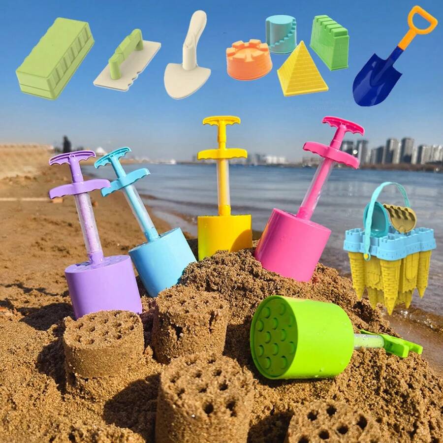 Juego de agua para niños, juguetes de playa, caja de arena, juego de moldes, pala, Castillo, pared de construcción, molde de briquetas de panal, juego de arena al aire libre de verano - ATS30627 C - Ver 1