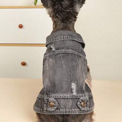 1pc Gray Pet Denim Vest, Suitable For Cats And Small/Medium Dogs, For Daily Wear